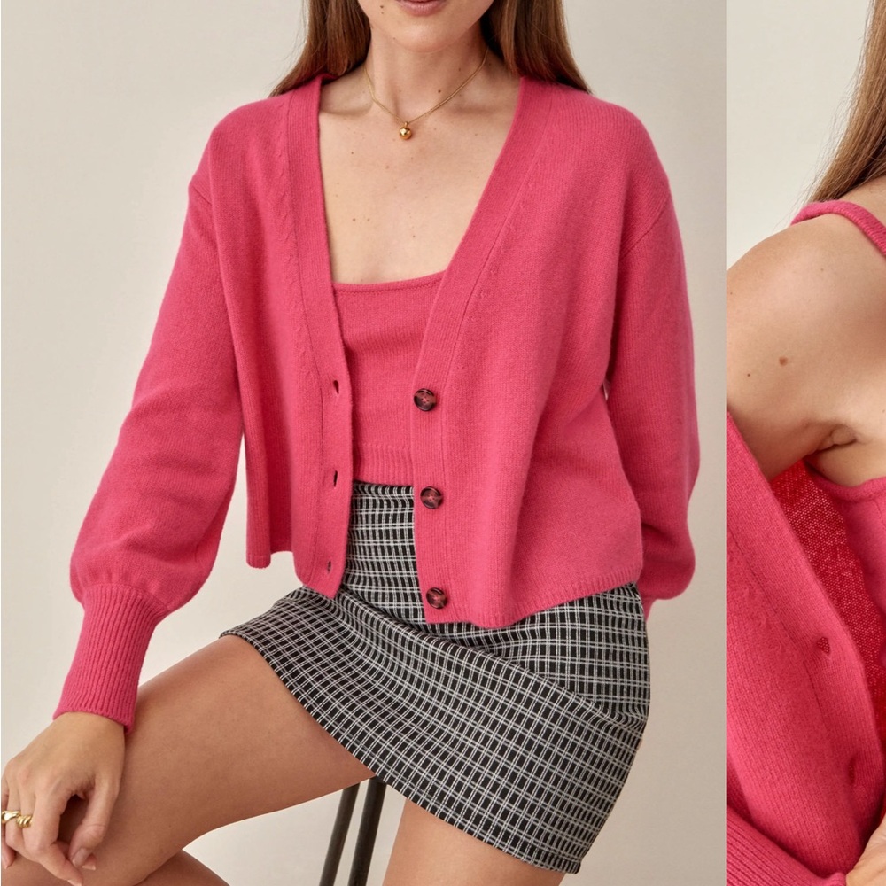 Reformation Varenne‎ Cashmere Cardigan in Pink/Red Size Small